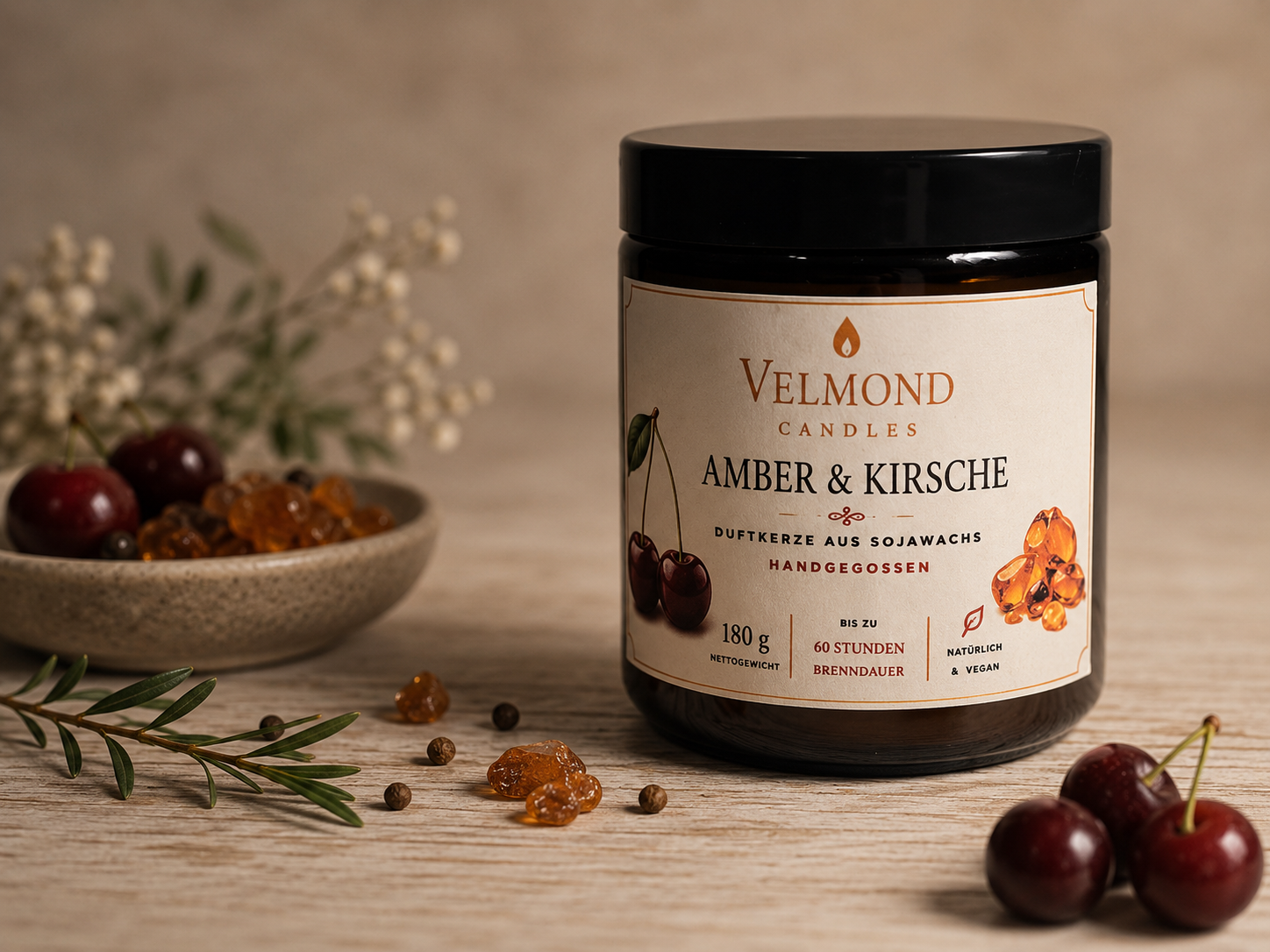 Amber & Kirsche – Parfümierte Duftkerze