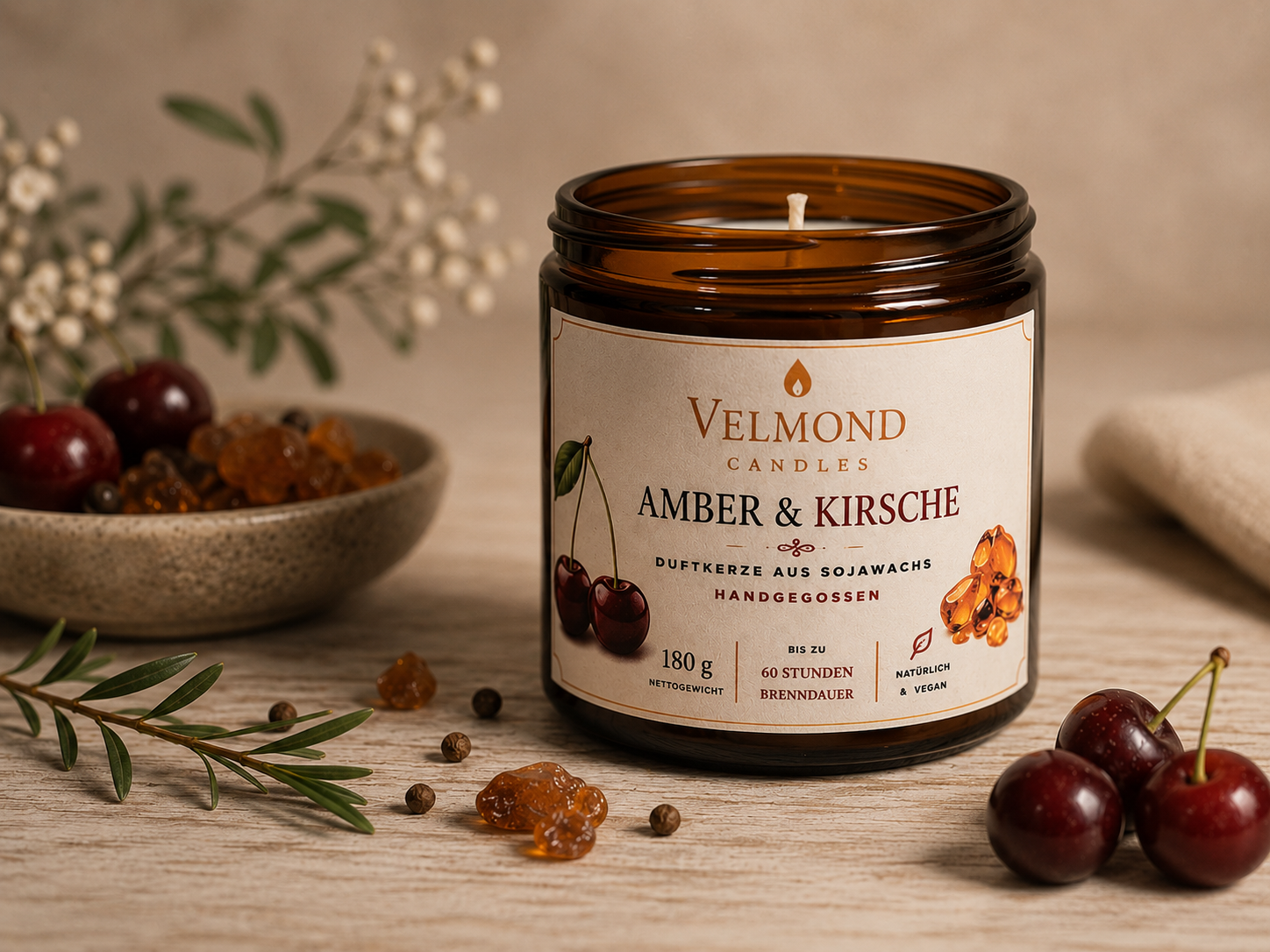 Amber & Kirsche – Parfümierte Duftkerze